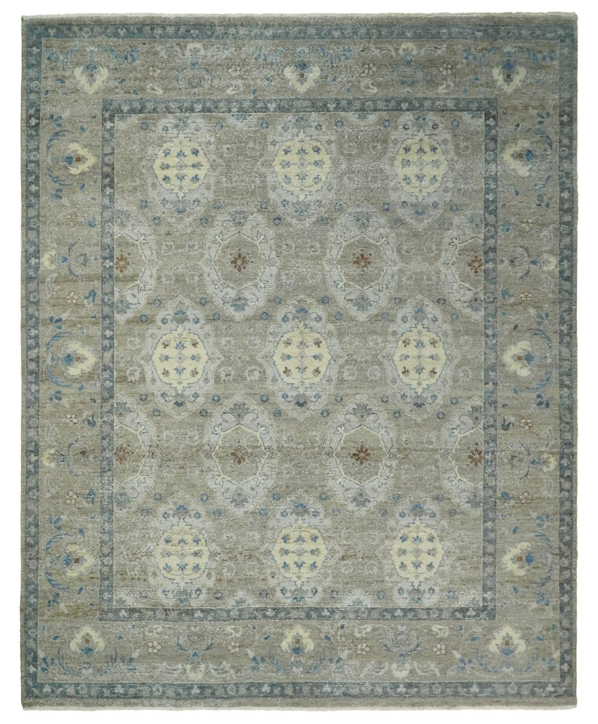 Vintage Hand Knotted 8x10 Traditional Oxidized Textured Low Pile Wool Rug