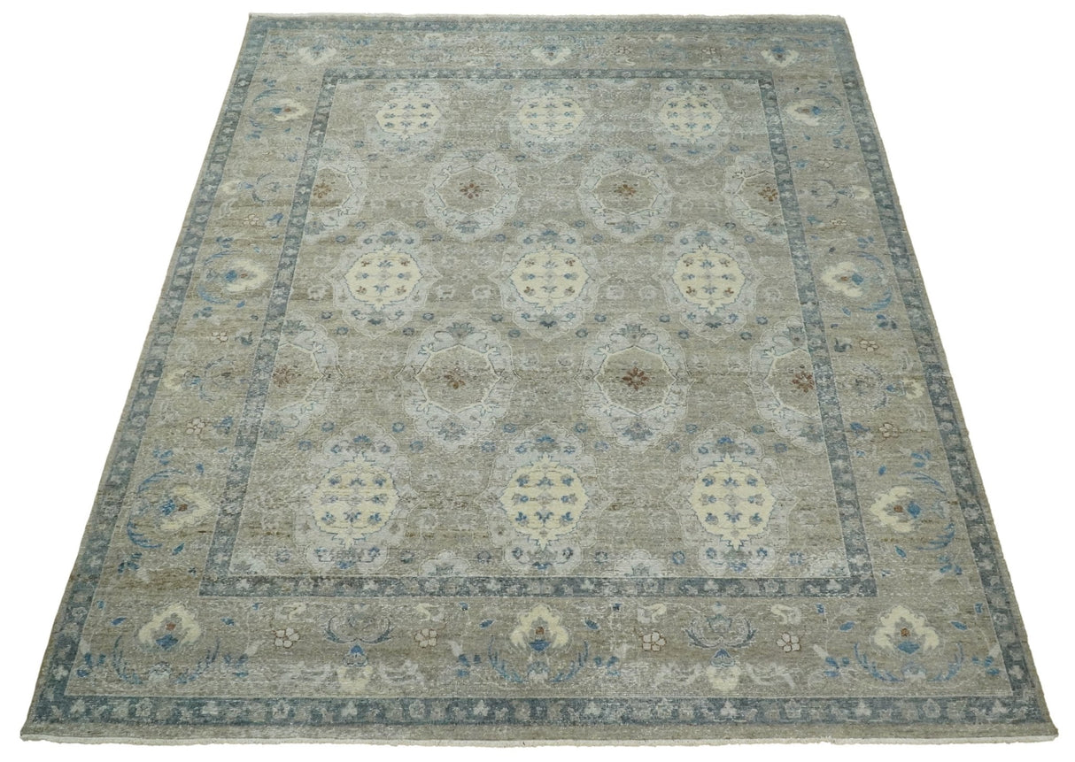 Vintage Hand Knotted 8x10 Traditional Oxidized Textured Low Pile Wool Rug
