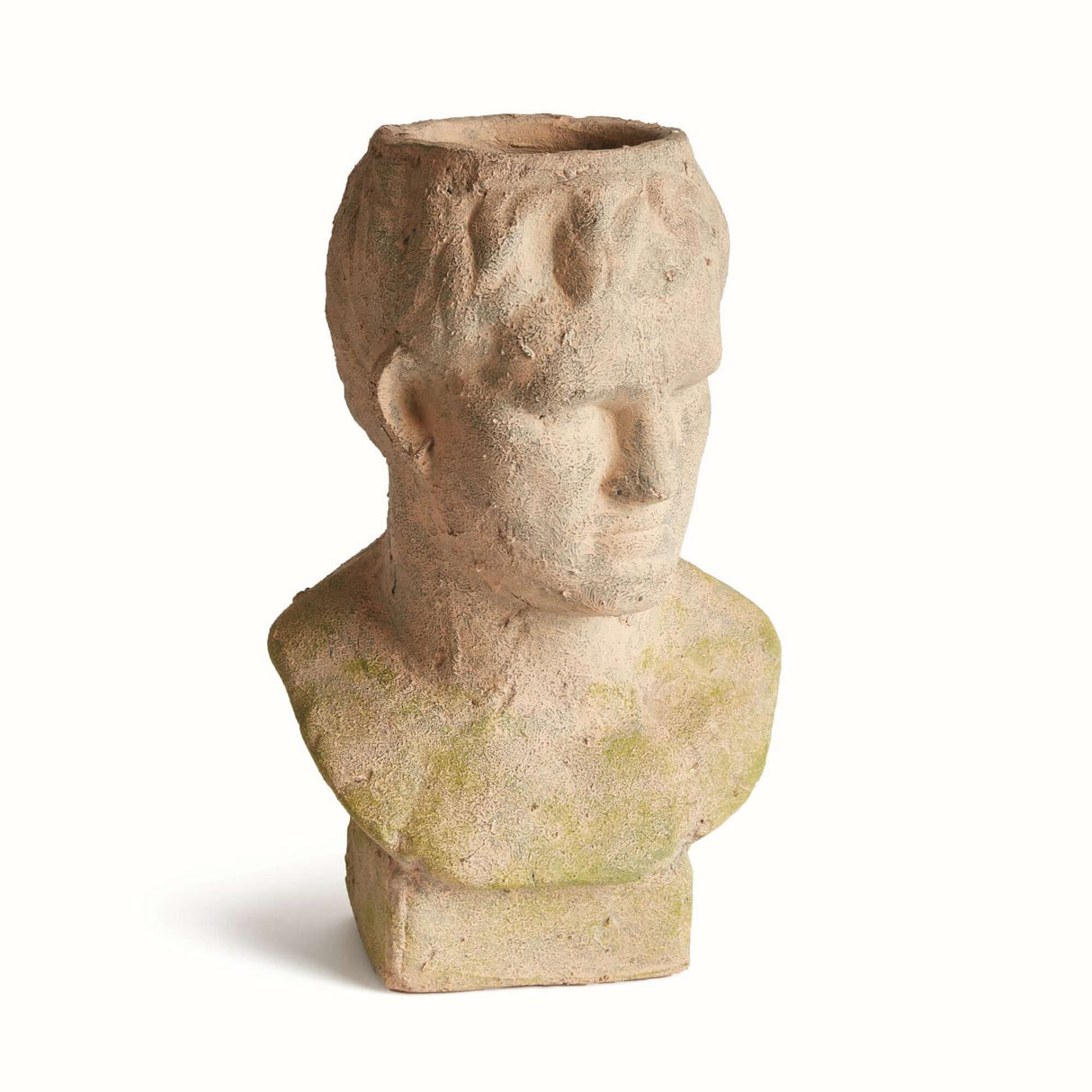 Vintage Moss Terracotta Male Bust Planter-Planter-Parc Decor