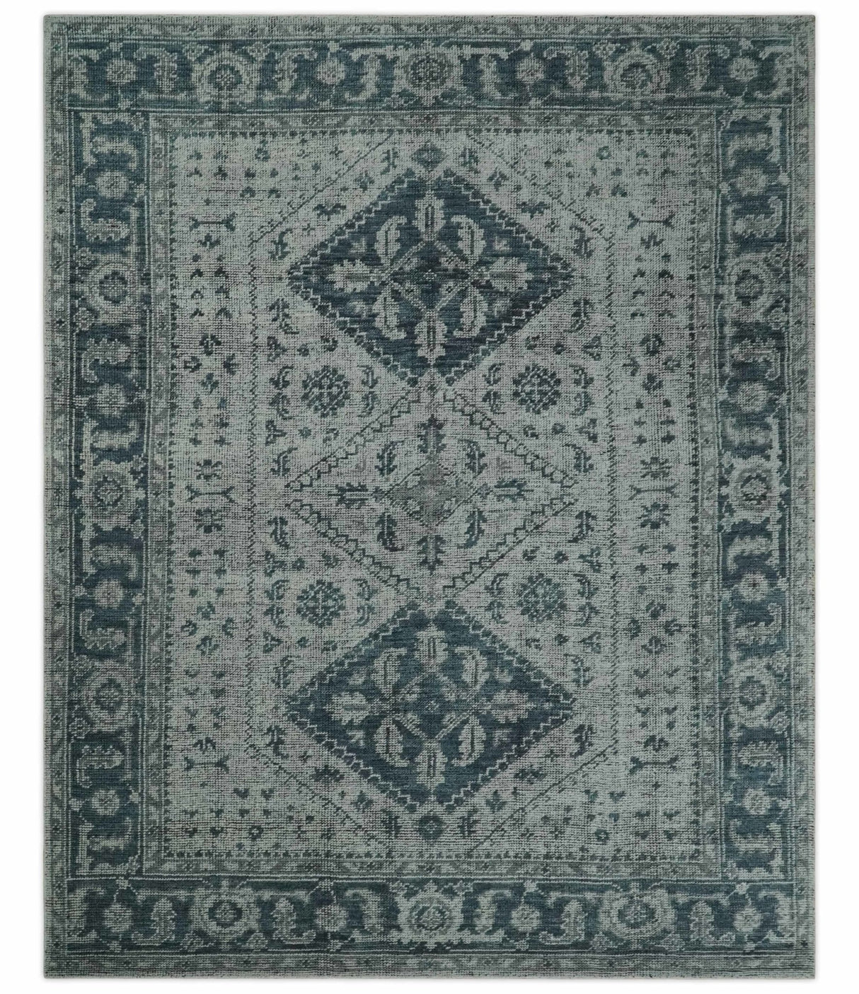 Vintage Style Distressed Traditional Hand Knotted Serapi Silver and Gray Multi Size Area Rug