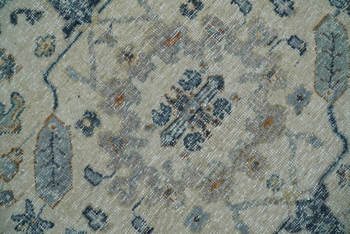 Vintage Style Ivory and Rust 8x10 Traditional Textured Low Pile Wool Rug