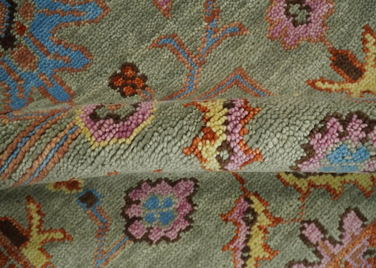 Vintage Style Rust, Pink and Blue Hand Knotted Traditional Oushak Multi Size wool Area Rug