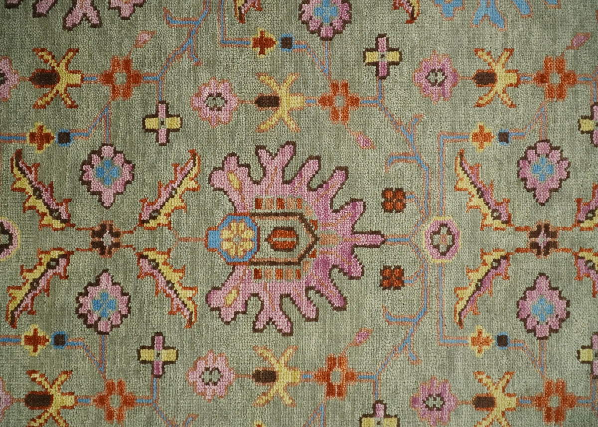 Vintage Style Rust, Pink and Blue Hand Knotted Traditional Oushak Multi Size wool Area Rug