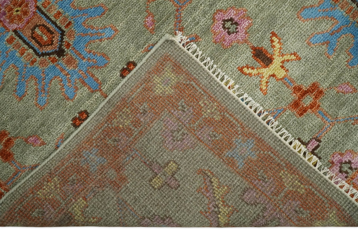 Vintage Style Rust, Pink and Blue Hand Knotted Traditional Oushak Multi Size wool Area Rug