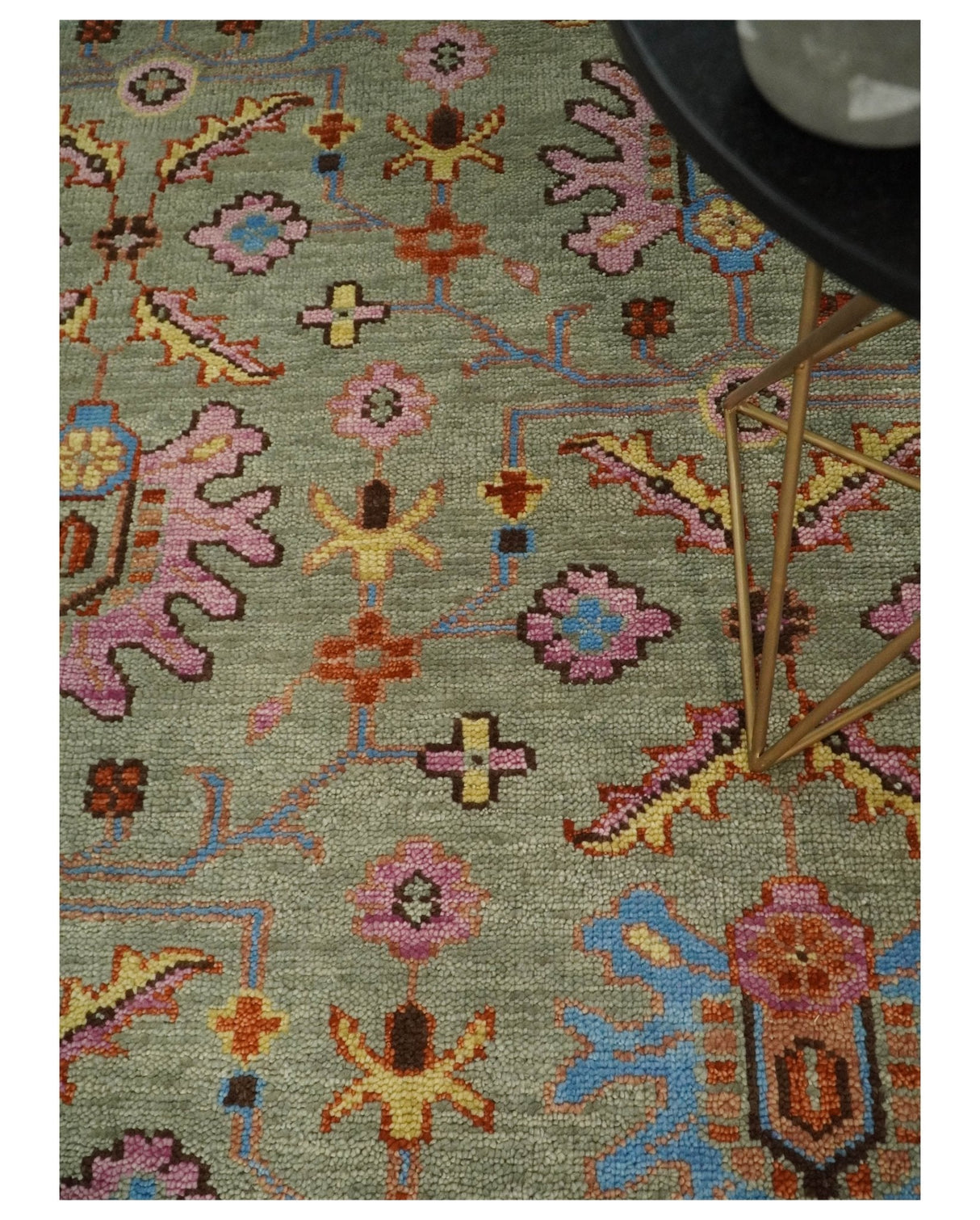 Vintage Style Rust, Pink and Blue Hand Knotted Traditional Oushak Multi Size wool Area Rug