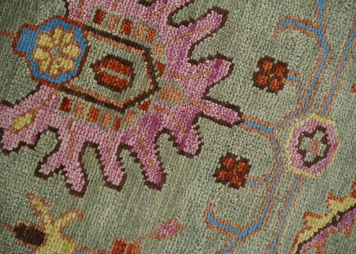 Vintage Style Rust, Pink and Blue Hand Knotted Traditional Oushak Multi Size wool Area Rug