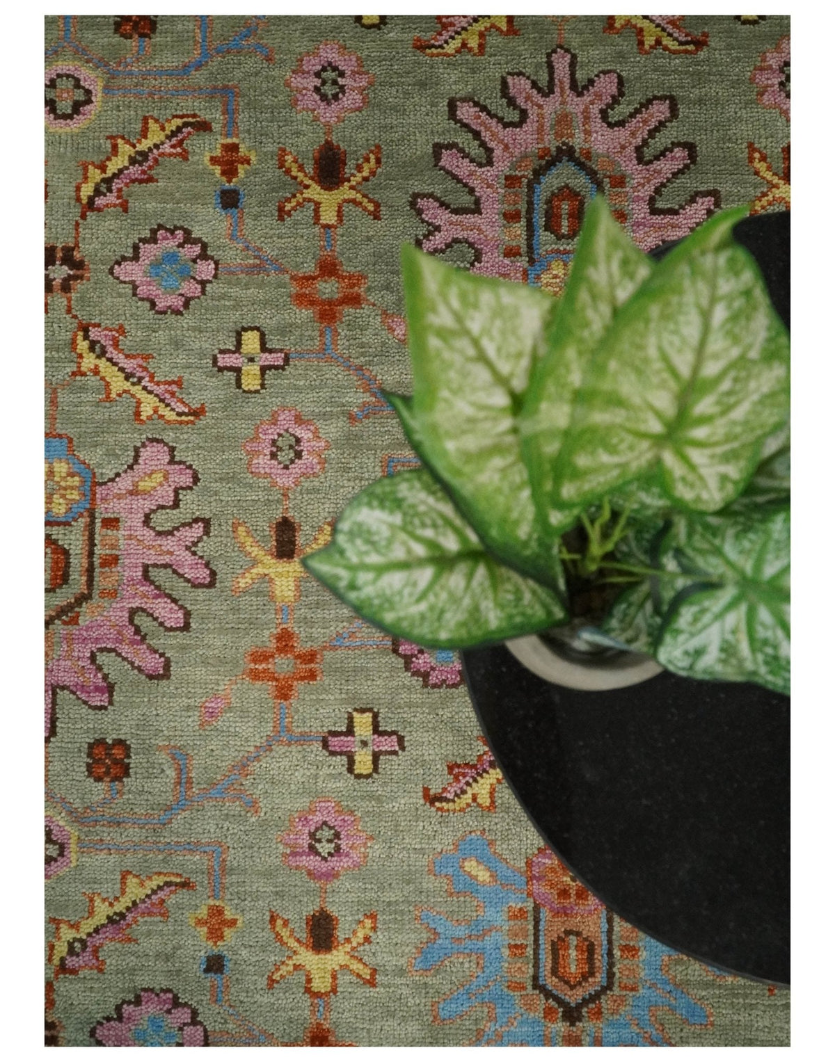 Vintage Style Rust, Pink and Blue Hand Knotted Traditional Oushak Multi Size wool Area Rug