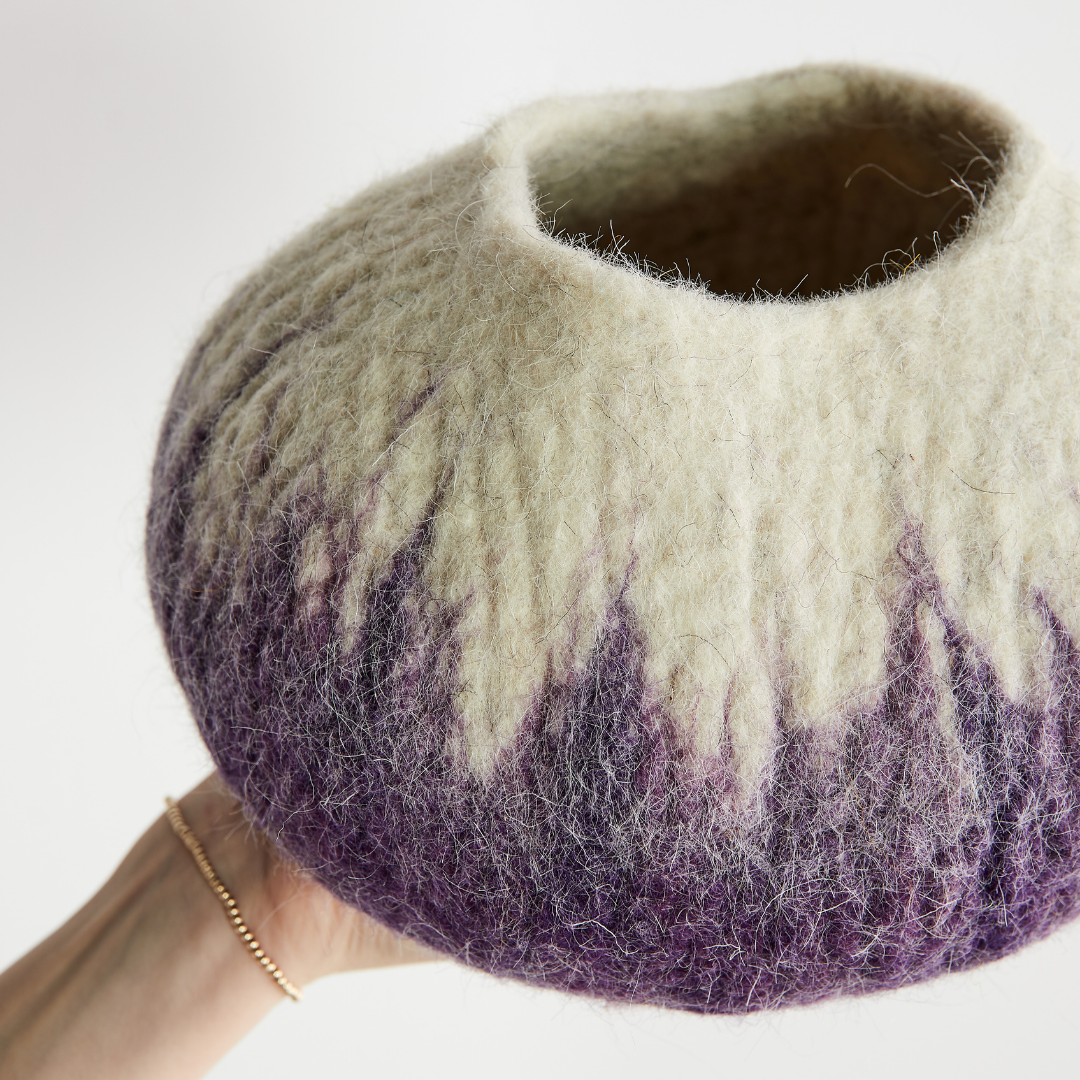 Violet Purple Decorative Wool Ukhamba Bowl-Baskets & Vessels-Parc Decor