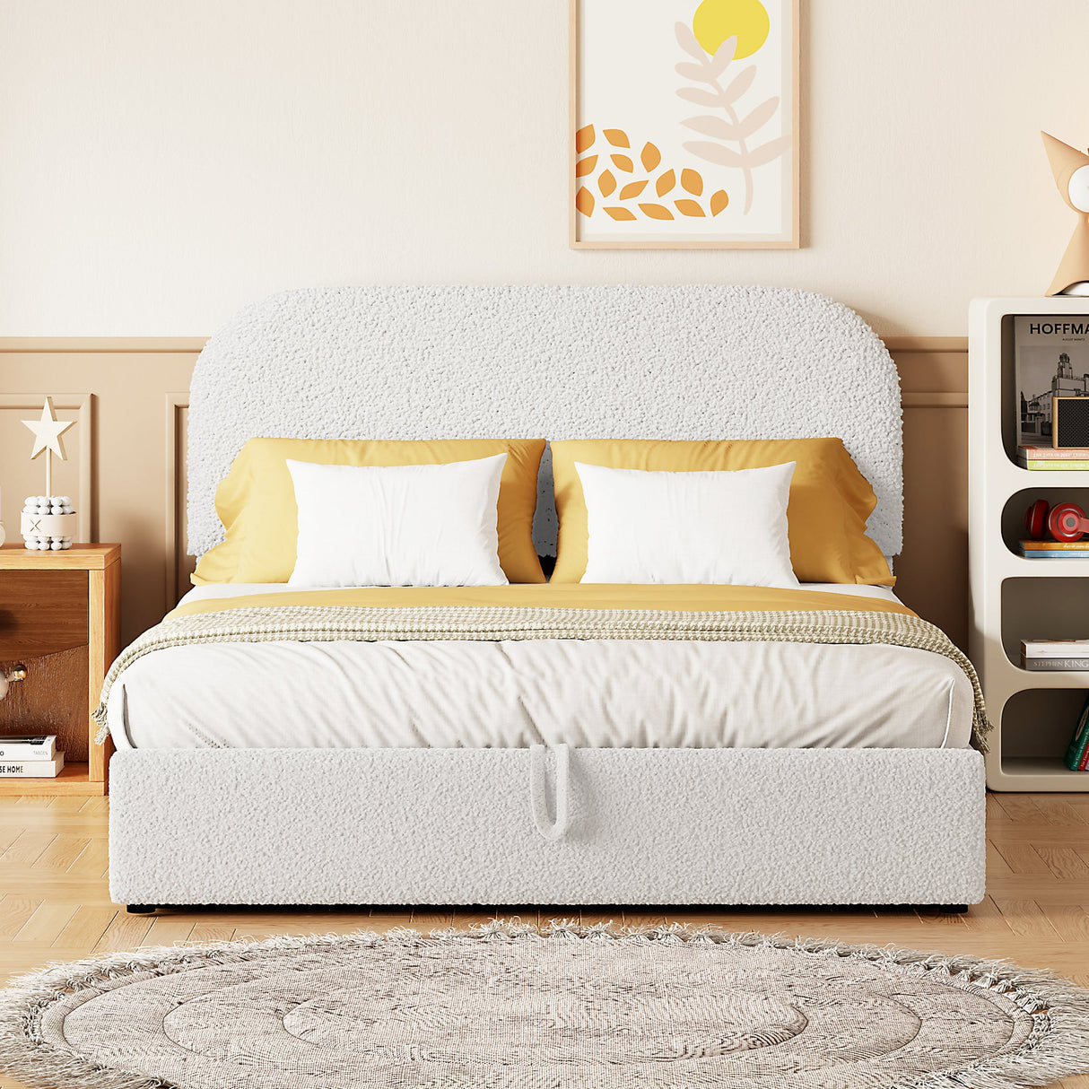 Walker Edison | Teddy Full Size Upholstered Platform Bed with Hydraulic Storage