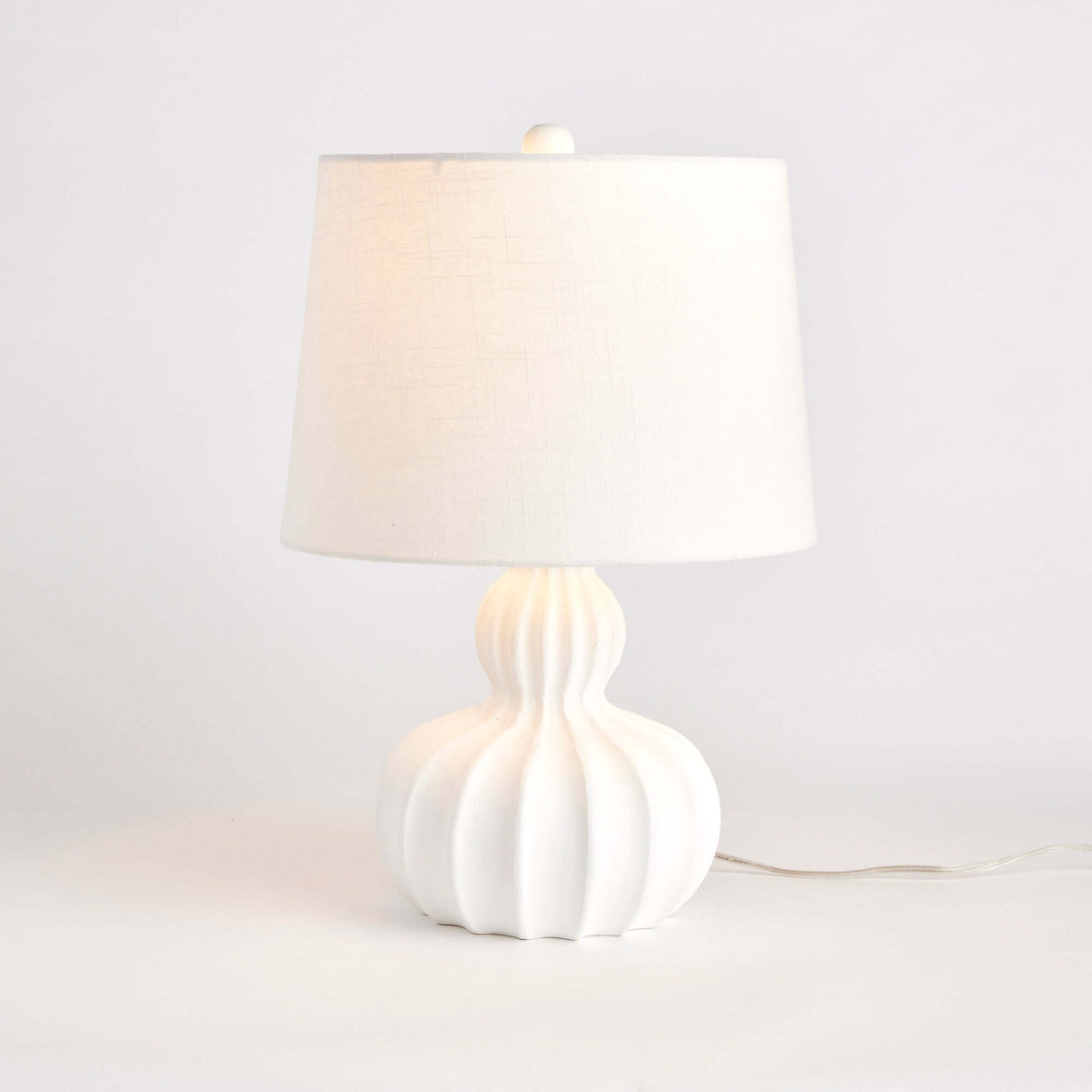 White Carved Wood Table Lamp with Curved Base-table lamp-Parc Decor