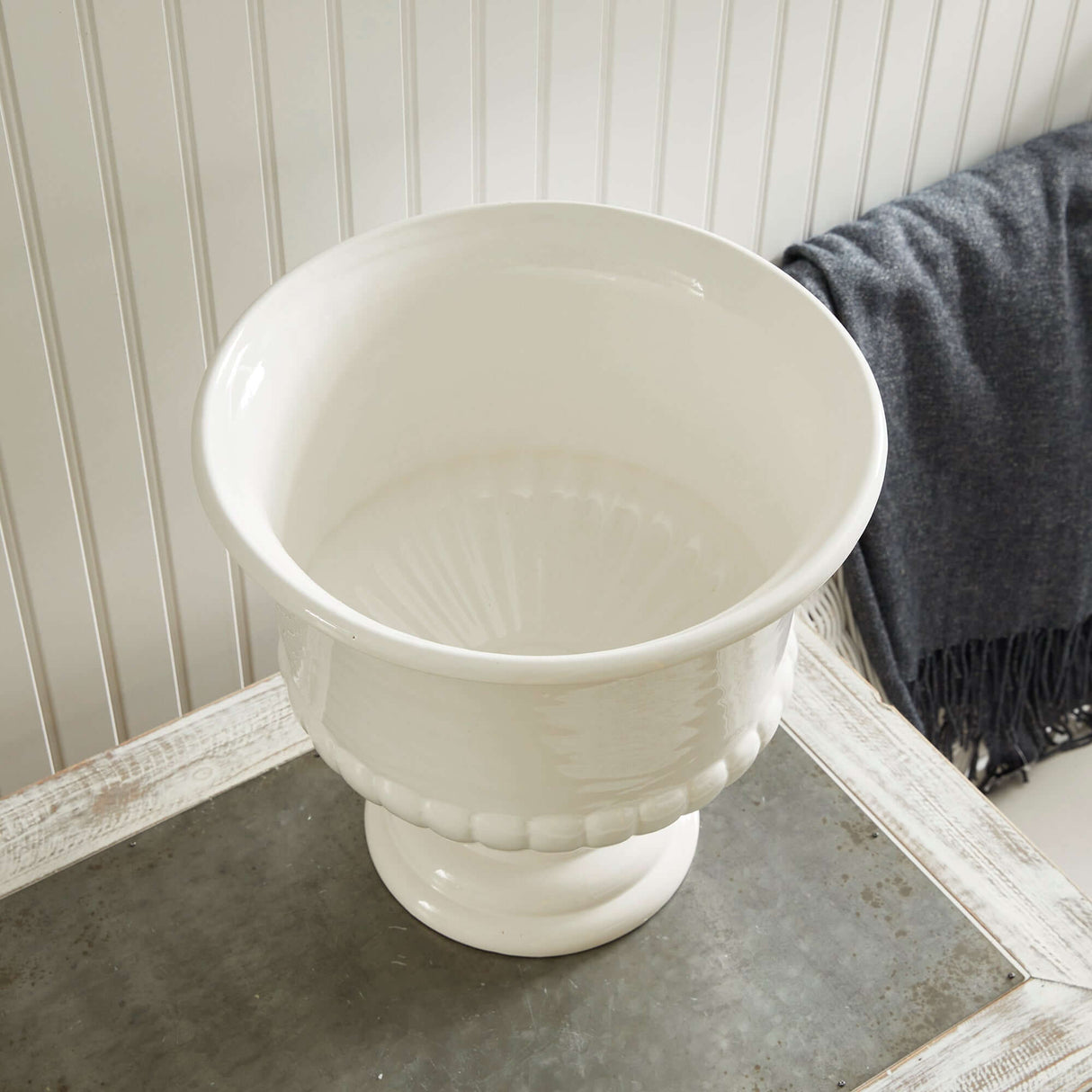 White Ceramic Urn Planter for Tuscan-Inspired Decor-Planter-Parc Decor