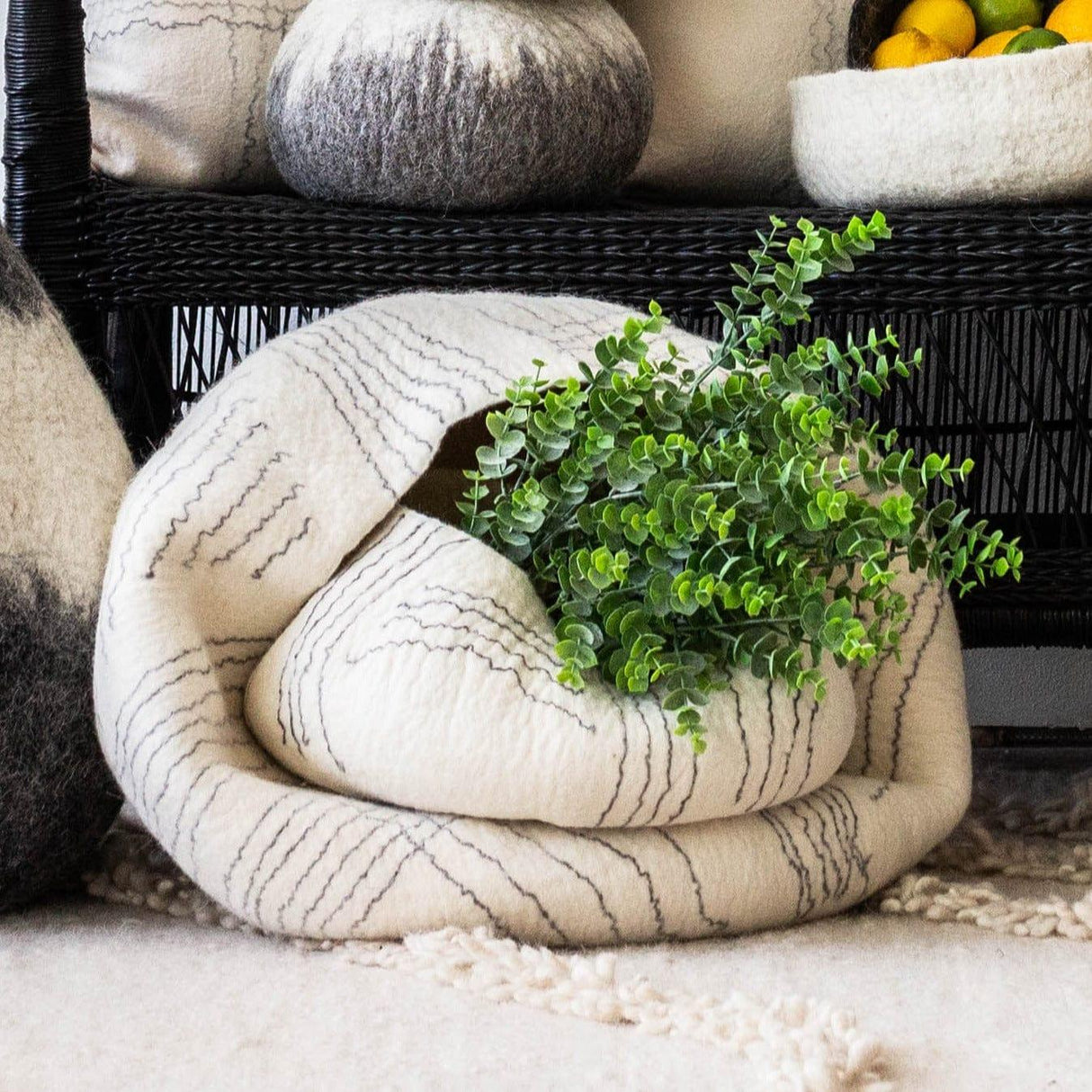 White Ghana Wool Linear Basket-Baskets-Parc Decor