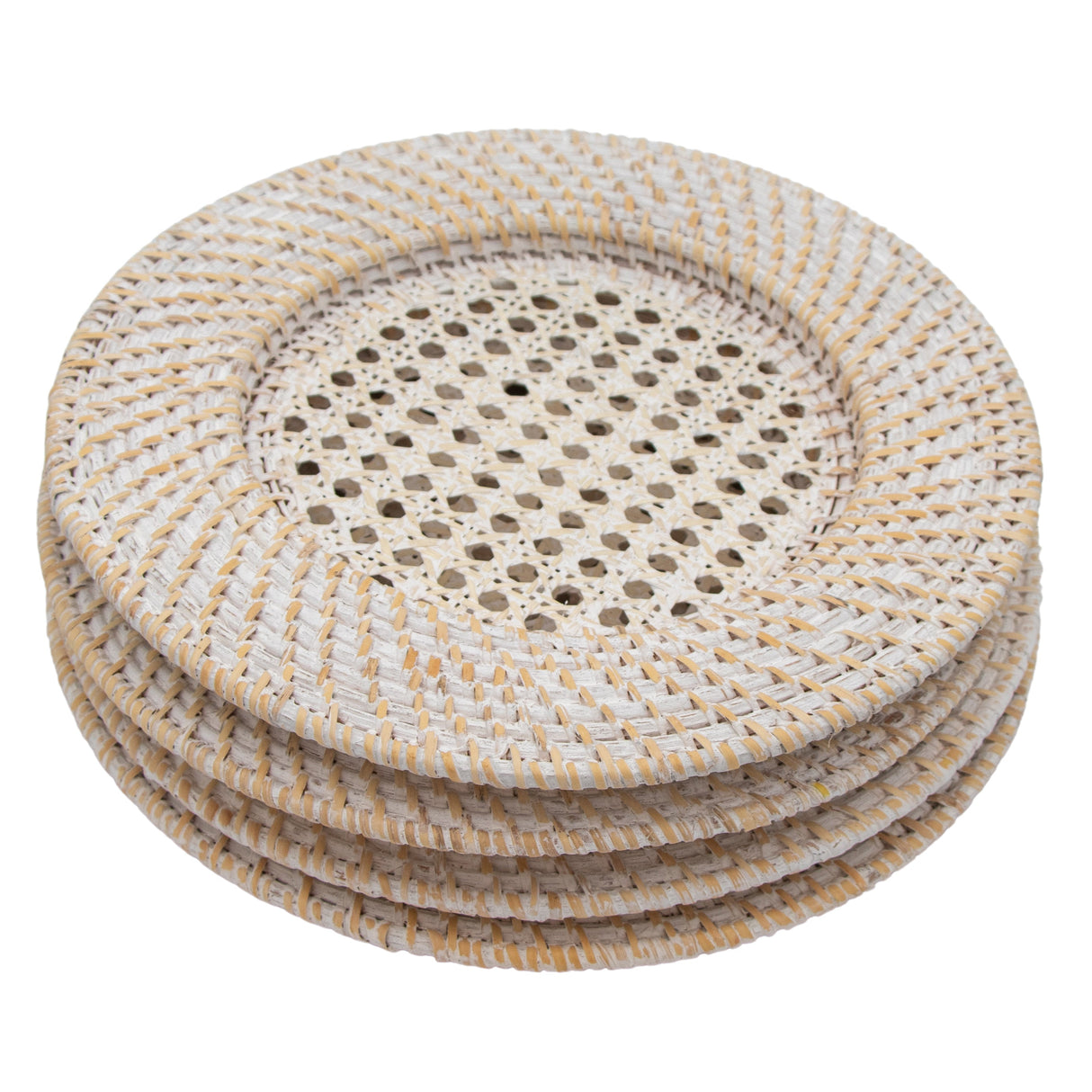 White Heritage Rattan Placemat - Set of 4-Placemat-Parc Decor