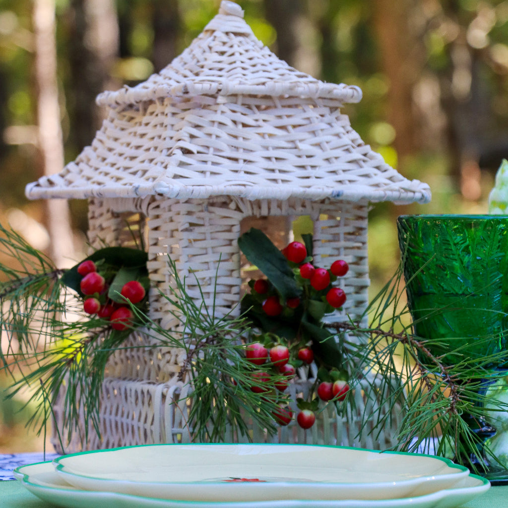White Rattan Pagoda Lanterns – Set of 2