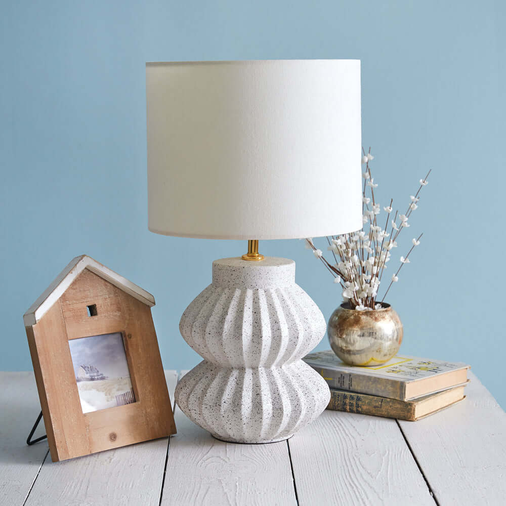 White Speckled Scalloped Table Lamp-Lighting-Parc Decor