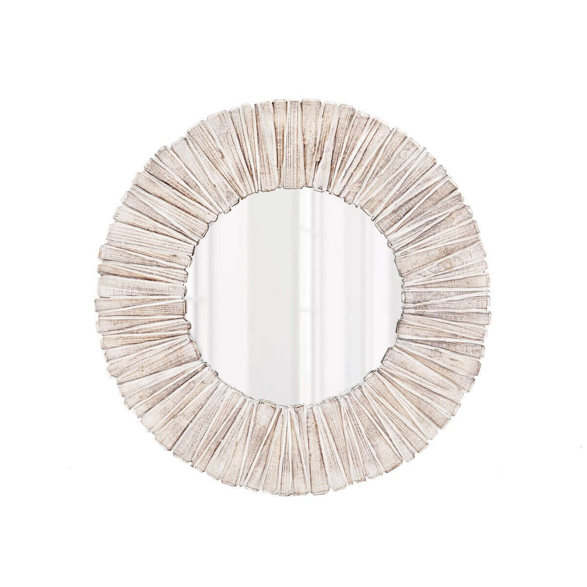 Whitewashed Wood Slat Round Wall Mirror-Wall Mirror-Parc Decor