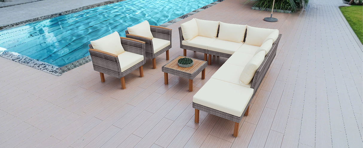 Wicker 9-Piece Patio Modular Sofa Set-Outdoor Furniture-Parc Decor