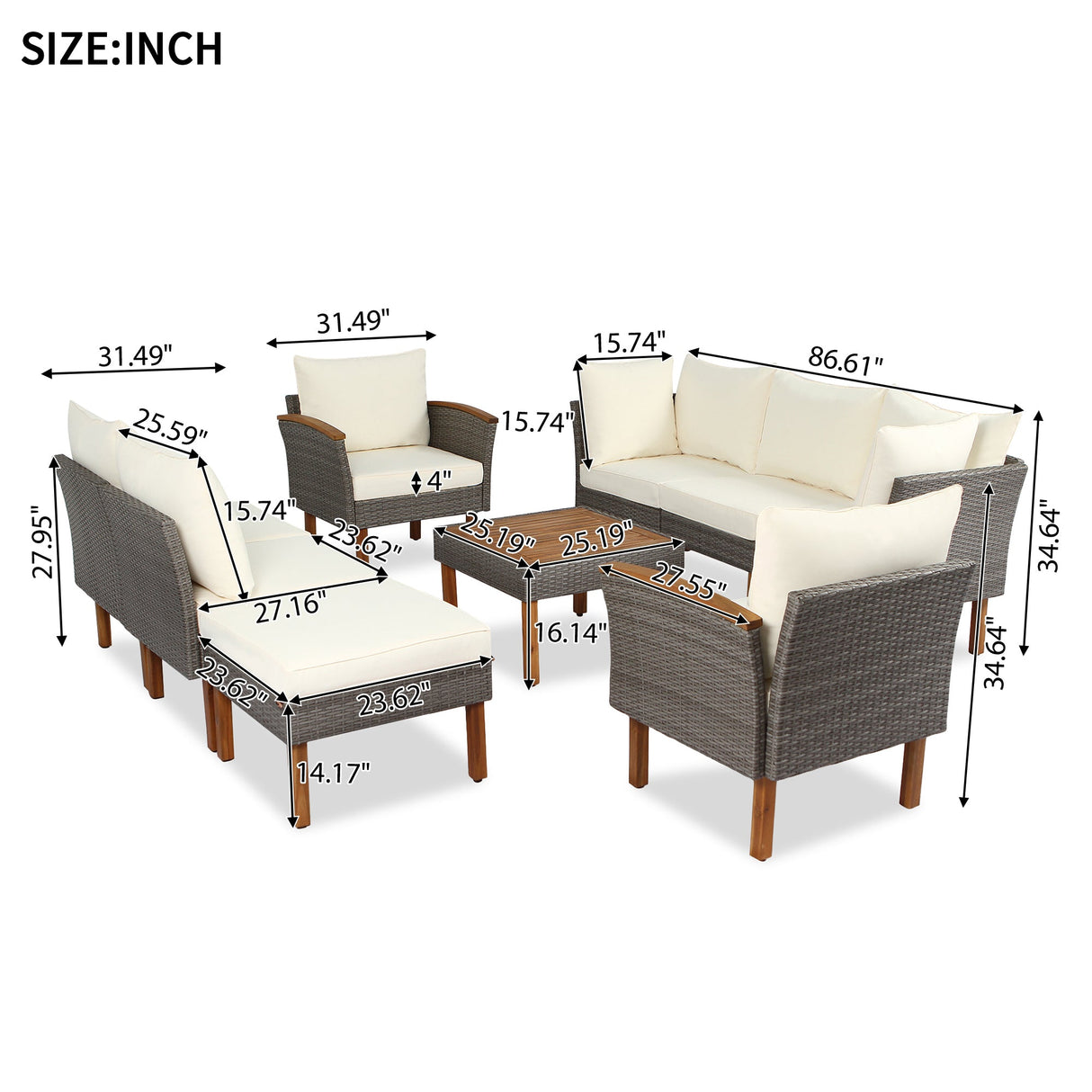 Wicker 9-Piece Patio Modular Sofa Set-Outdoor Furniture-Parc Decor