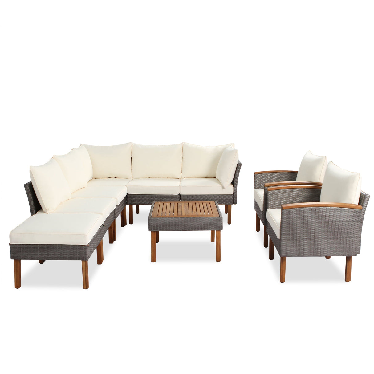 Wicker 9-Piece Patio Modular Sofa Set-Outdoor Furniture-Parc Decor