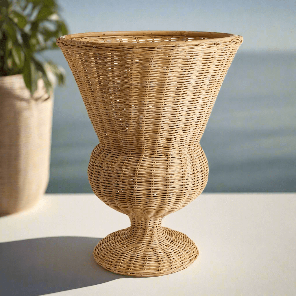 Wicker Urn-Shaped Decorative Vase-vase-Parc Decor
