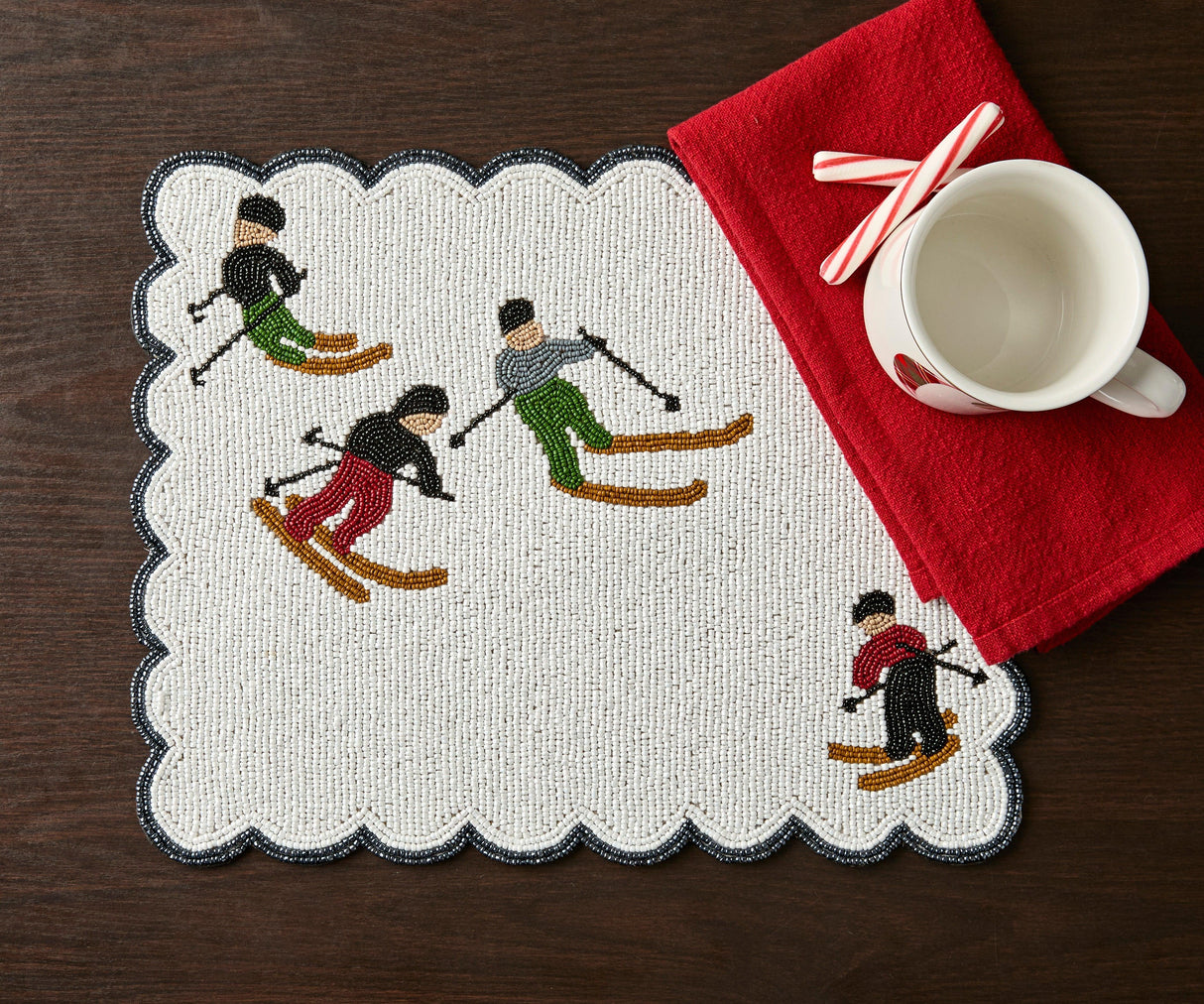 Winter Skier Christmas placemats Set – Snowy Mountain Dining Table Decor – Winter Wonderland Table Setting-table tops-Parc Decor