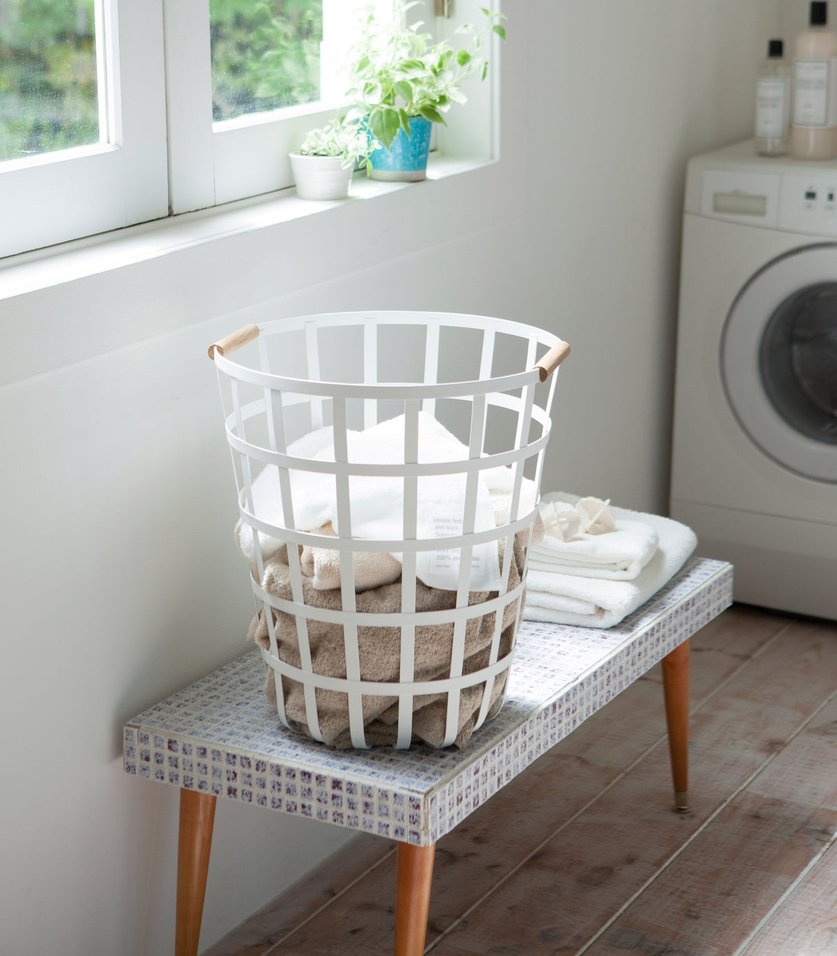 Wire Basket (18" H) - Steel + Wood-Laundry Basket-Parc Decor