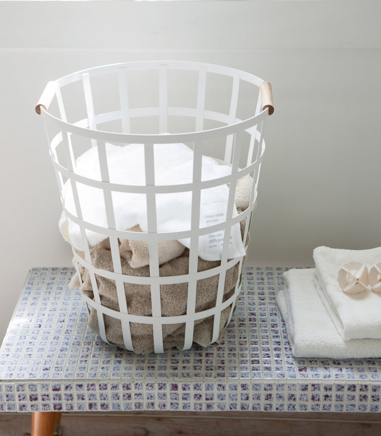 Wire Basket (18" H) - Steel + Wood-Laundry Basket-Parc Decor