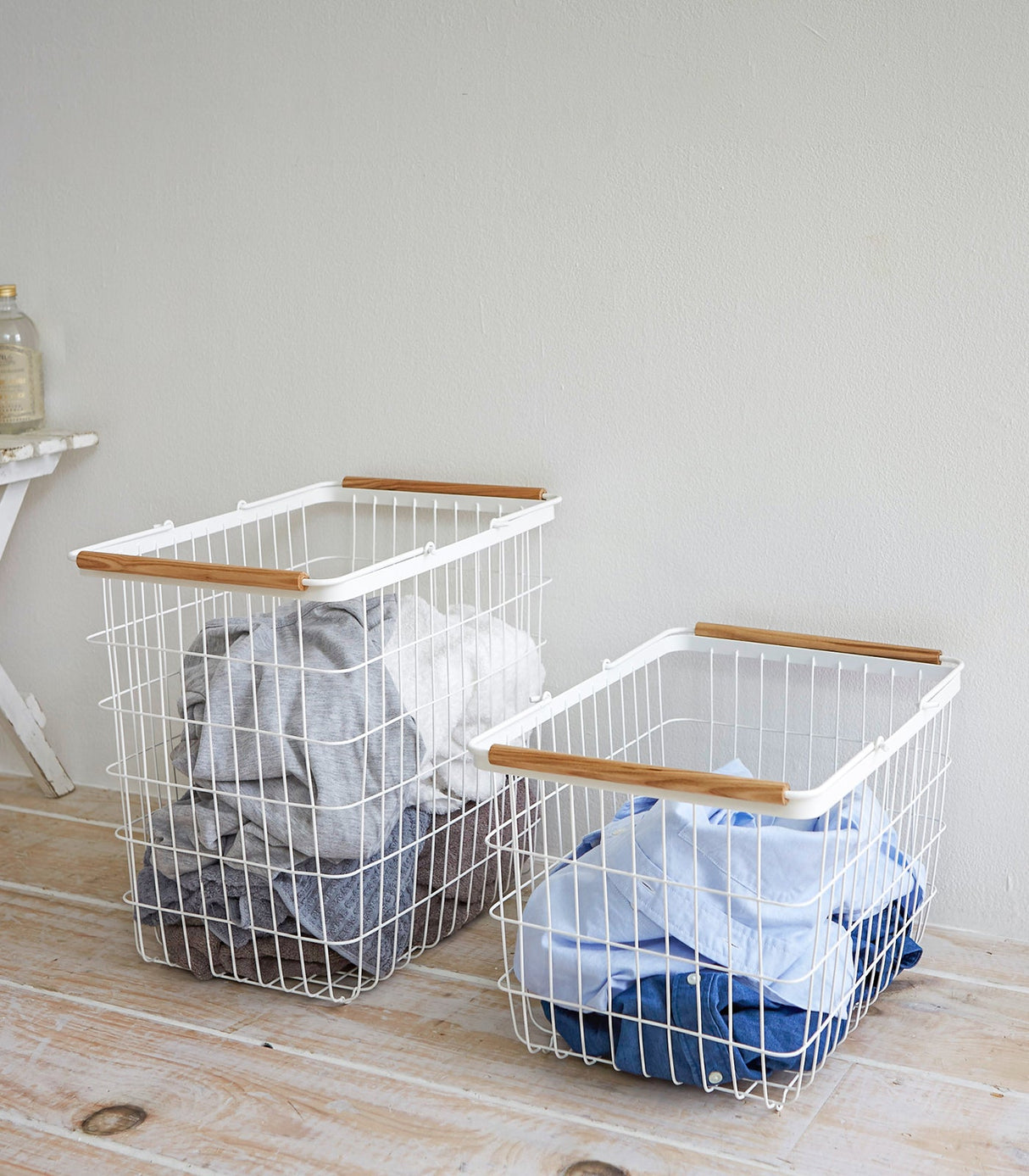 Wire Basket - Two Sizes - Steel + Wood-Laundry Basket-Parc Decor