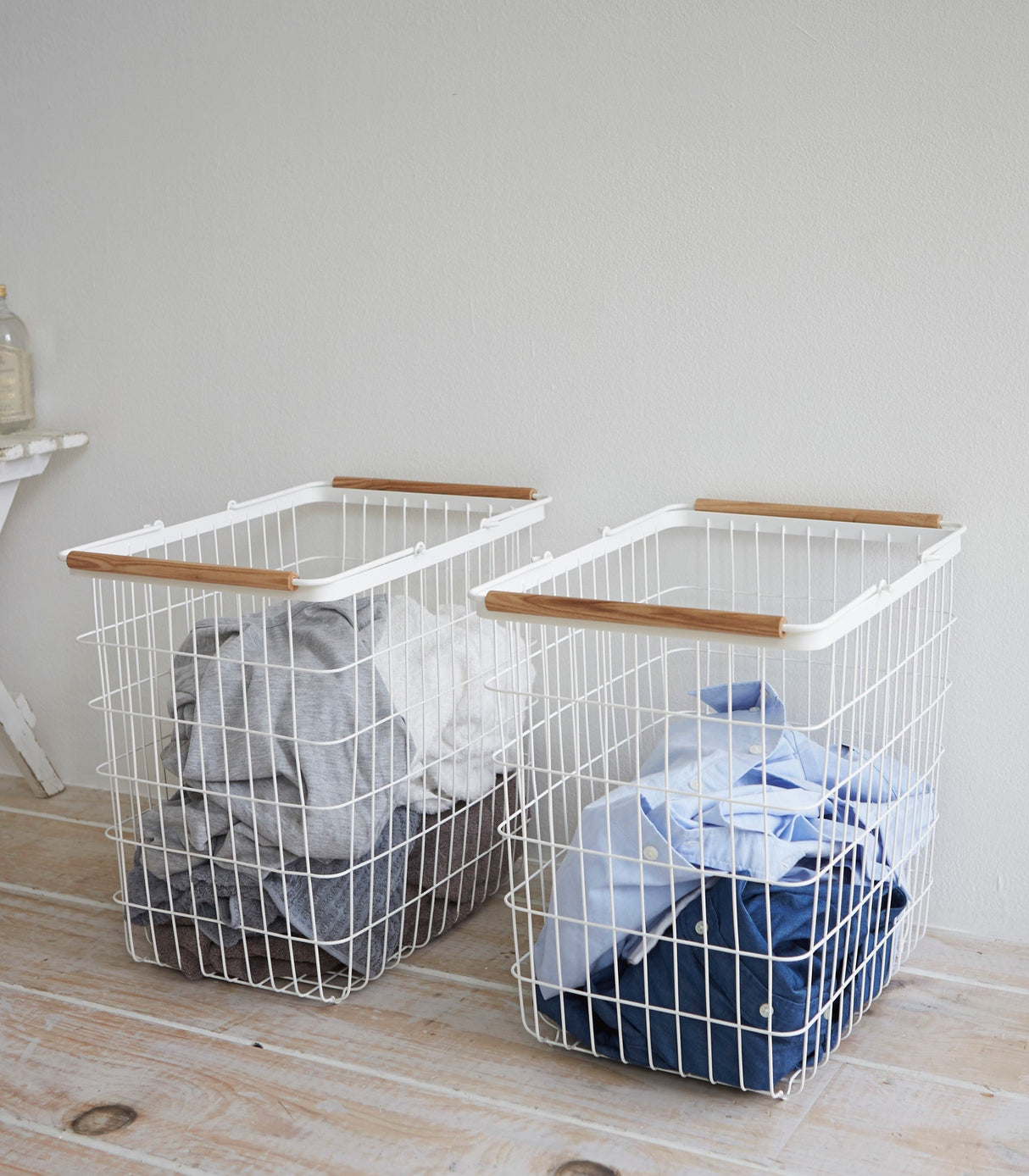 Wire Basket - Two Sizes - Steel + Wood-Laundry Basket-Parc Decor