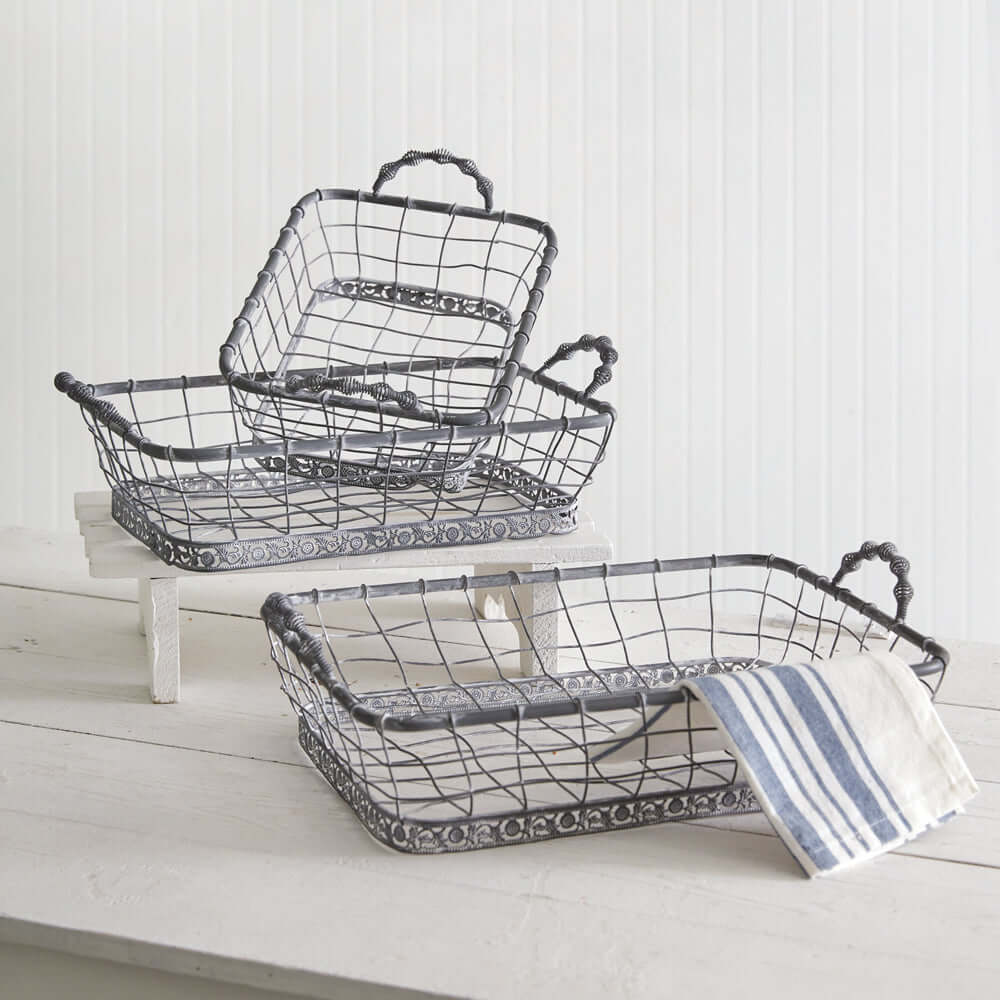 Wire Baskets for Fruit and Vegetable Display (Set of 3)-Storage-Parc Decor