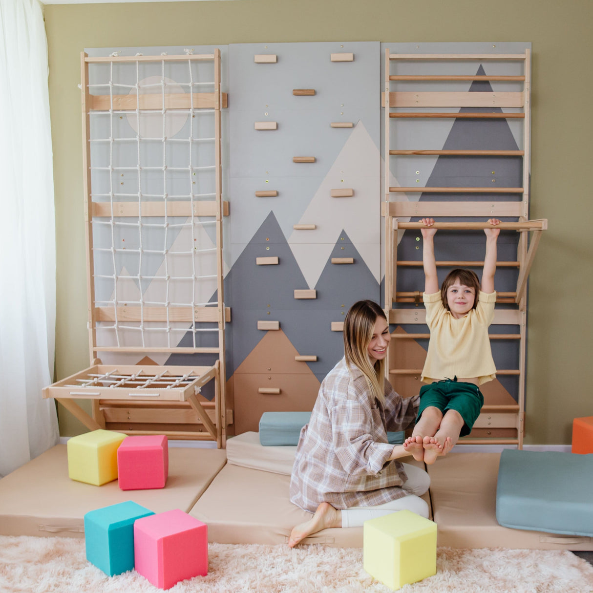 Wood and Hearts 3-in-1 Swedish Ladder Wall Gym for Kids 3+-Climbing Set-Parc Decor