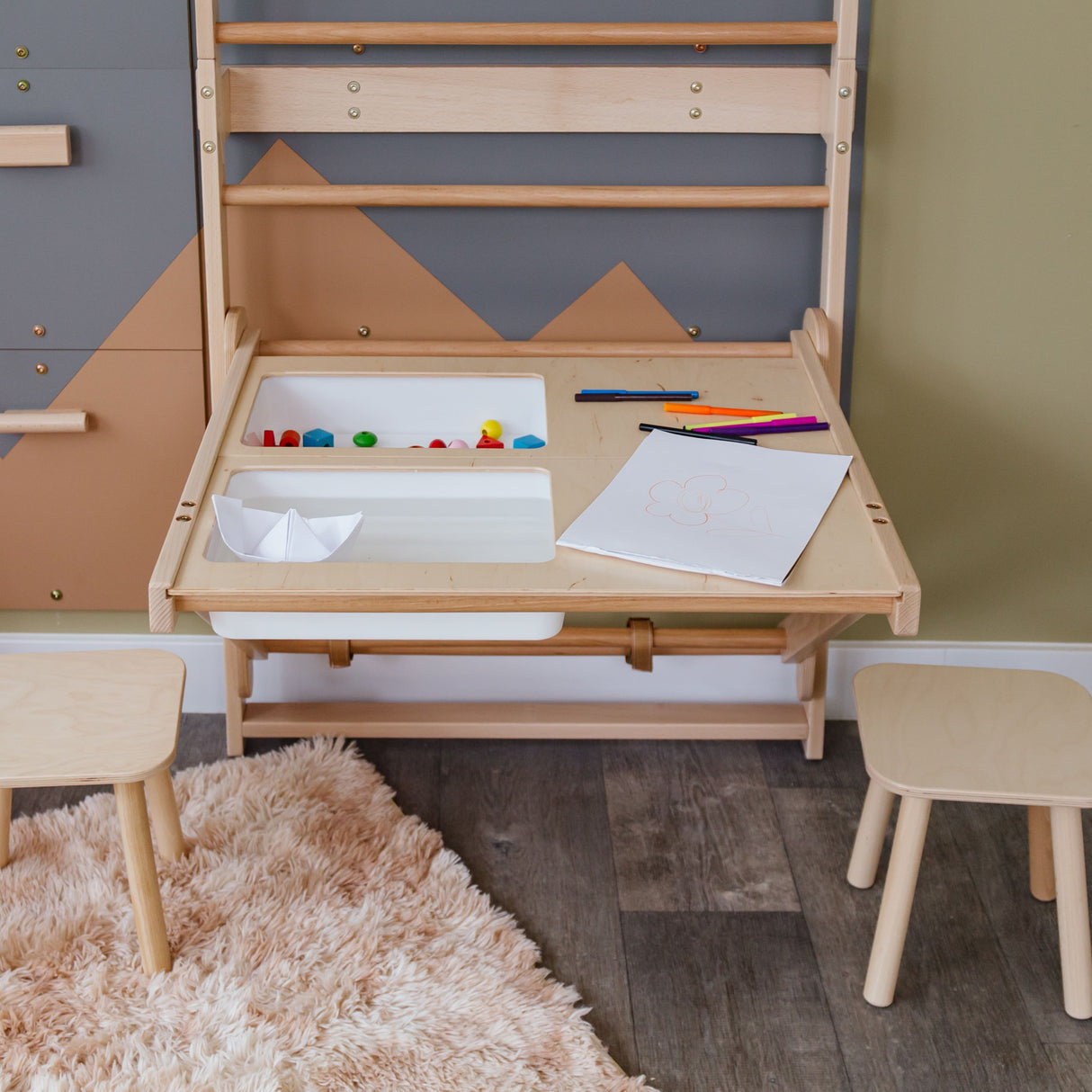 Wood and Hearts 3-in-1 Swedish Ladder Wall Gym for Kids 3+-Climbing Set-Parc Decor