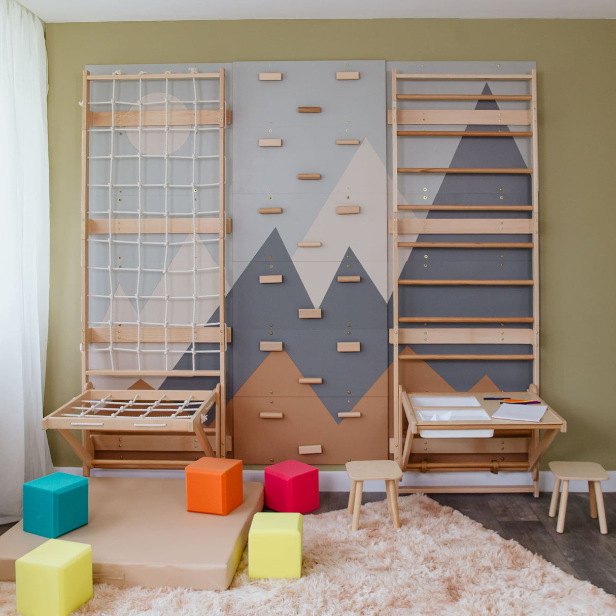 Wood and Hearts 3-in-1 Swedish Ladder Wall Gym for Kids 3+-Climbing Set-Parc Decor