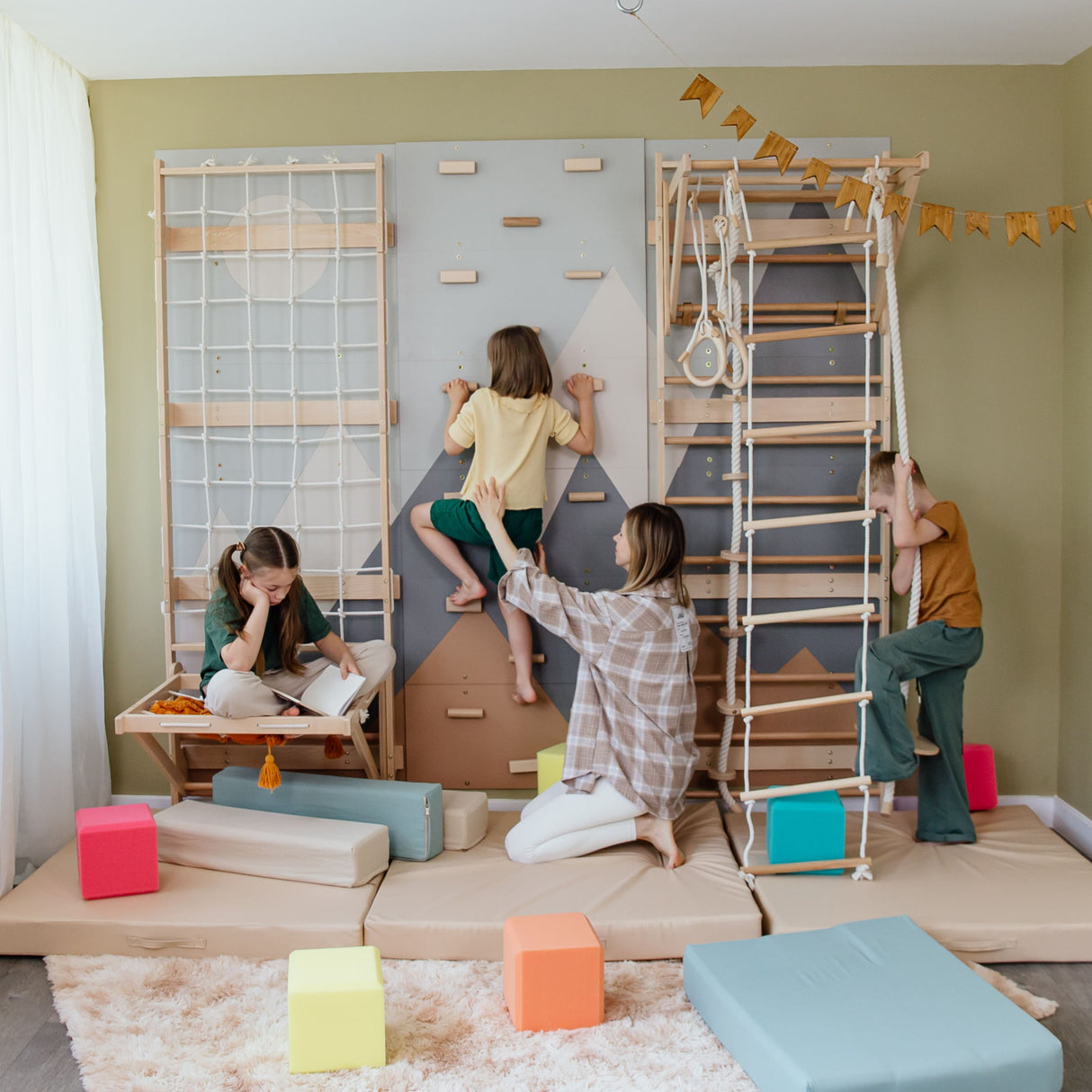 Wood and Hearts 3-in-1 Swedish Ladder Wall Gym for Kids 3+-Climbing Set-Parc Decor