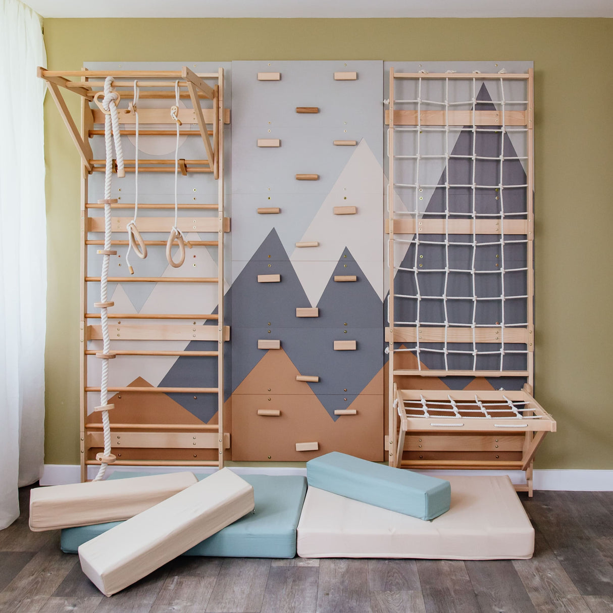 Wood and Hearts 3-in-1 Swedish Ladder Wall Gym for Kids 3+-Climbing Set-Parc Decor