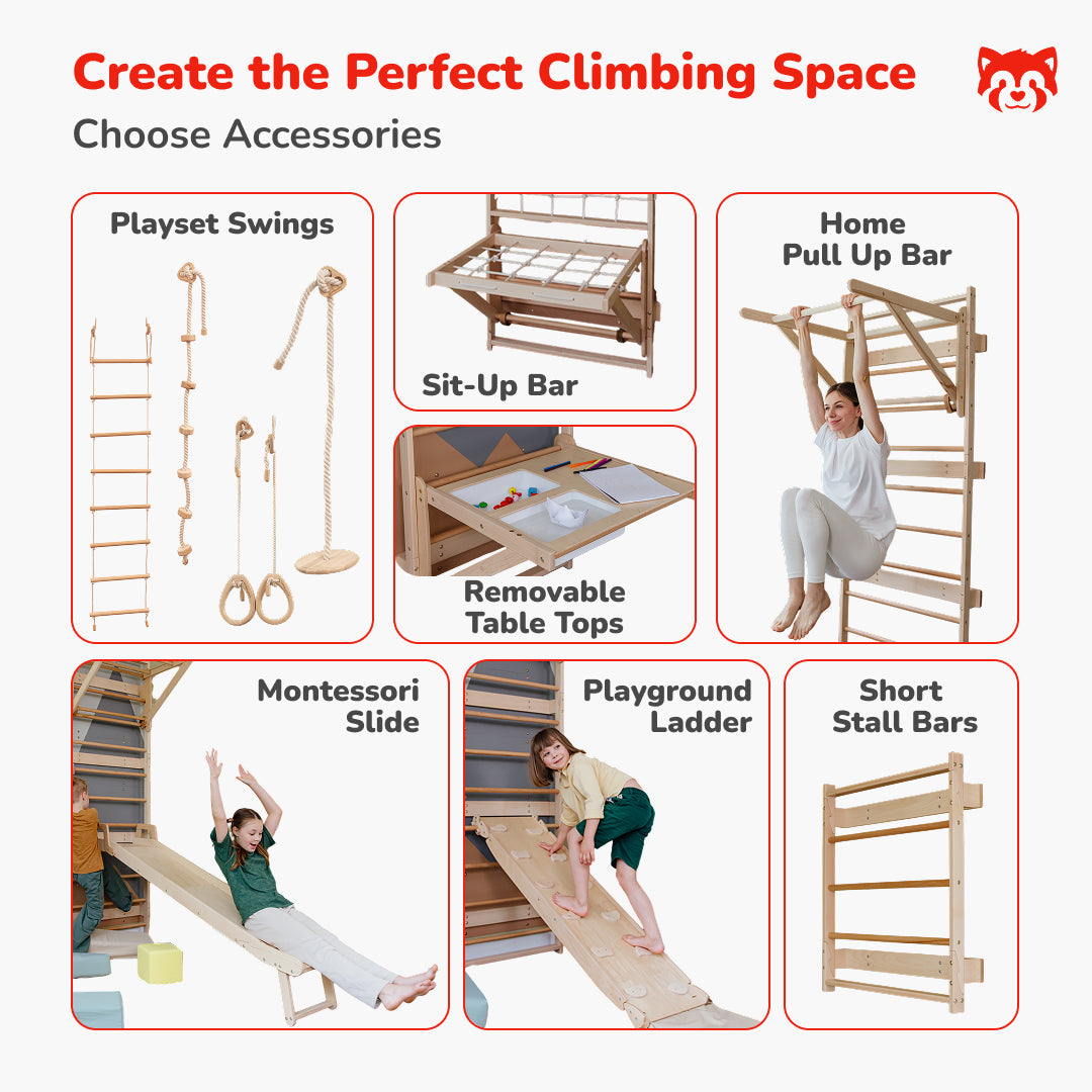 Wood and Hearts 3-in-1 Swedish Ladder Wall Gym for Kids 3+-Climbing Set-Parc Decor