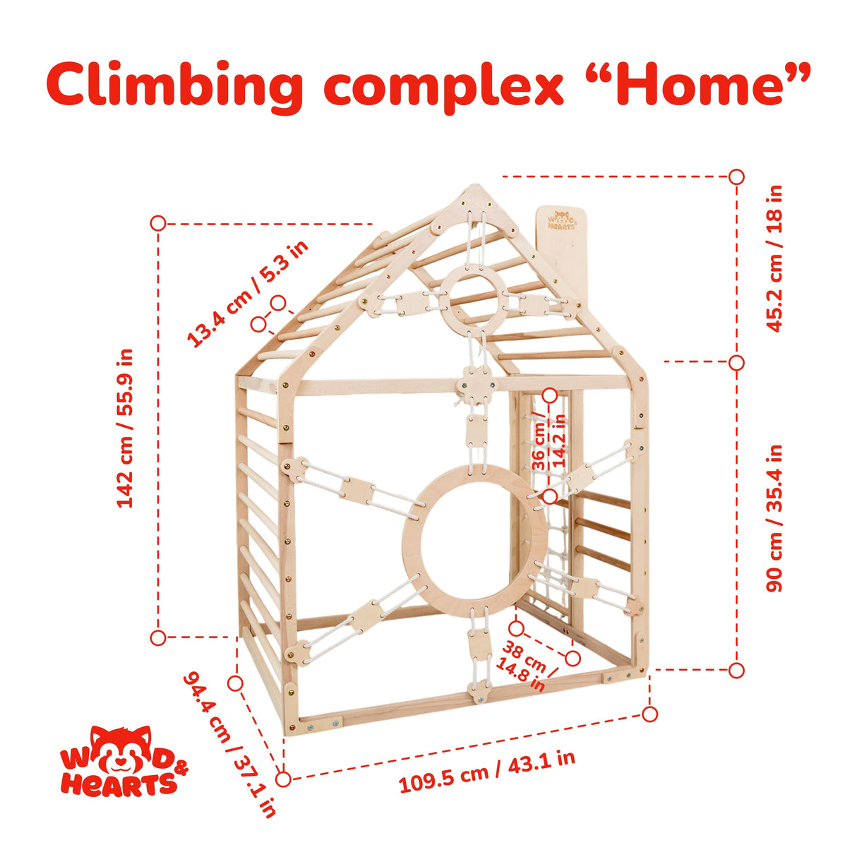 Wood and Hearts Wooden Toddler Climbing Playhouse, Ages 1–6-Playground-Parc Decor