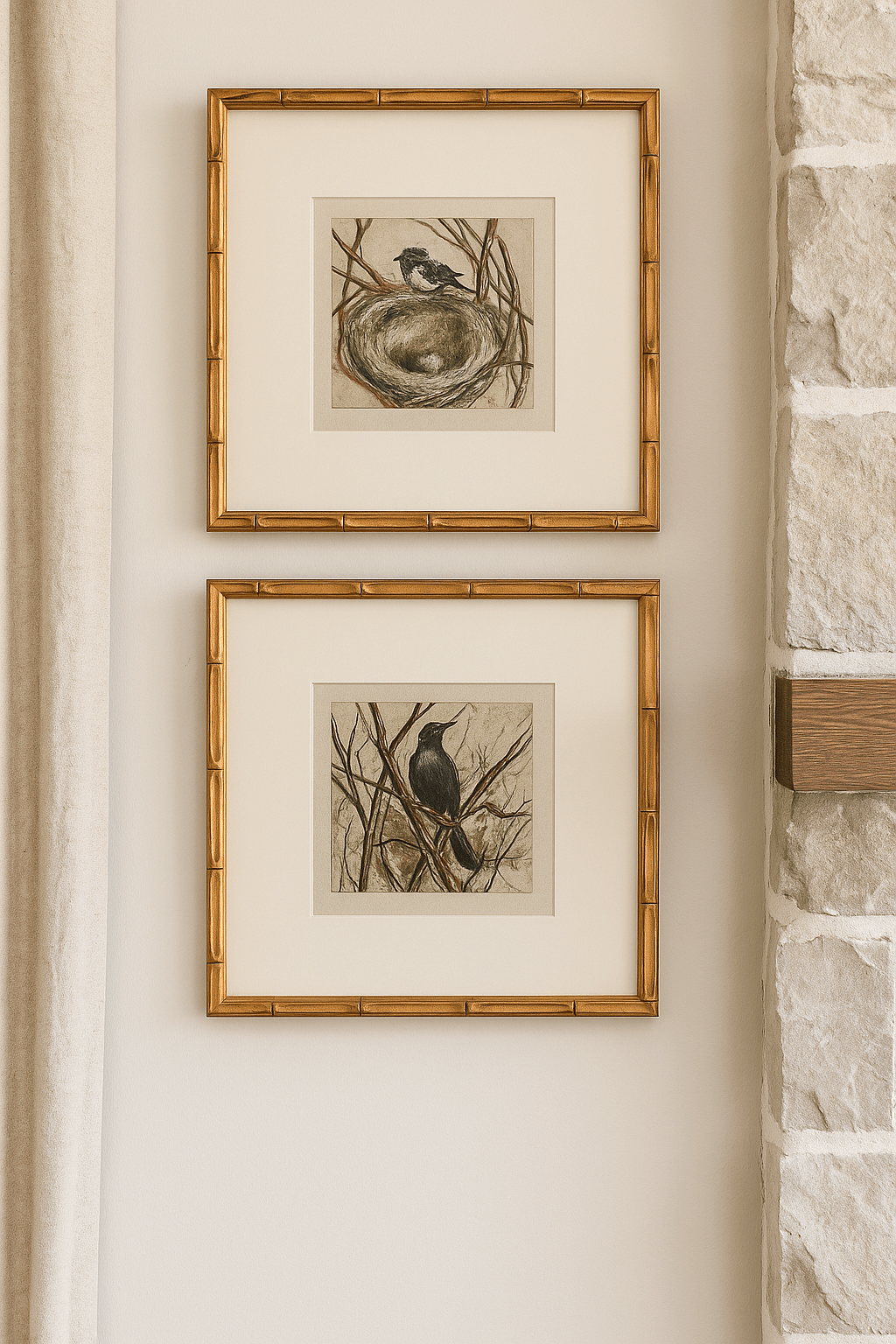 Wood Framed Wall Decor with Bird, Set of 2-Still Life-Parc Decor