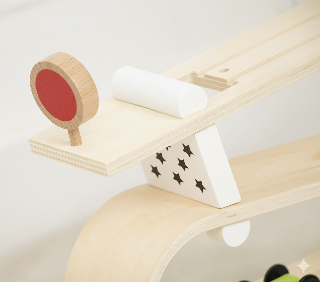 Wooden Car Ramp Racer | 4-Level Montessori Race Track Toy for Toddlers with Cars