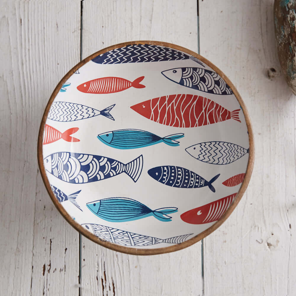 Wooden Mid-Century Modern Bowl with Fish-Kitchenware-Parc Decor
