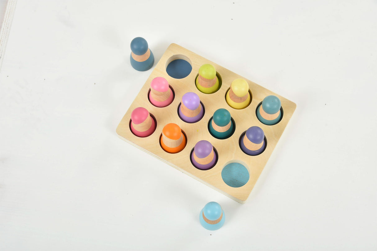 Wooden Rainbow Peg Dolls Figures 12 Piece Set-Indoor-Parc Decor