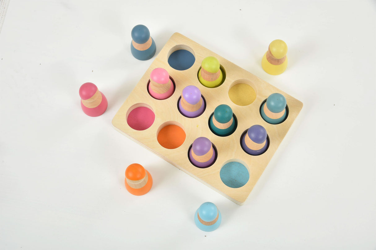 Wooden Rainbow Peg Dolls Figures 12 Piece Set-Indoor-Parc Decor