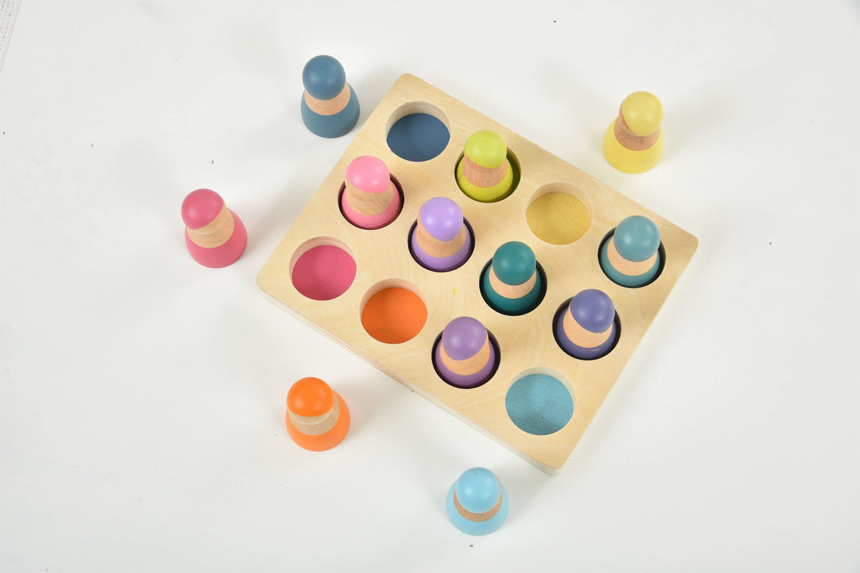 Wooden Rainbow Peg Dolls Figures 12 Piece Set-Indoor-Parc Decor