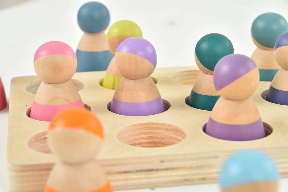Wooden Rainbow Peg Dolls Figures 12 Piece Set-Indoor-Parc Decor