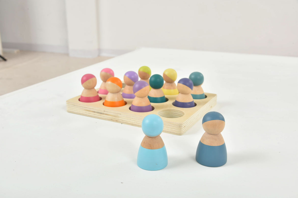 Wooden Rainbow Peg Dolls Figures 12 Piece Set-Indoor-Parc Decor