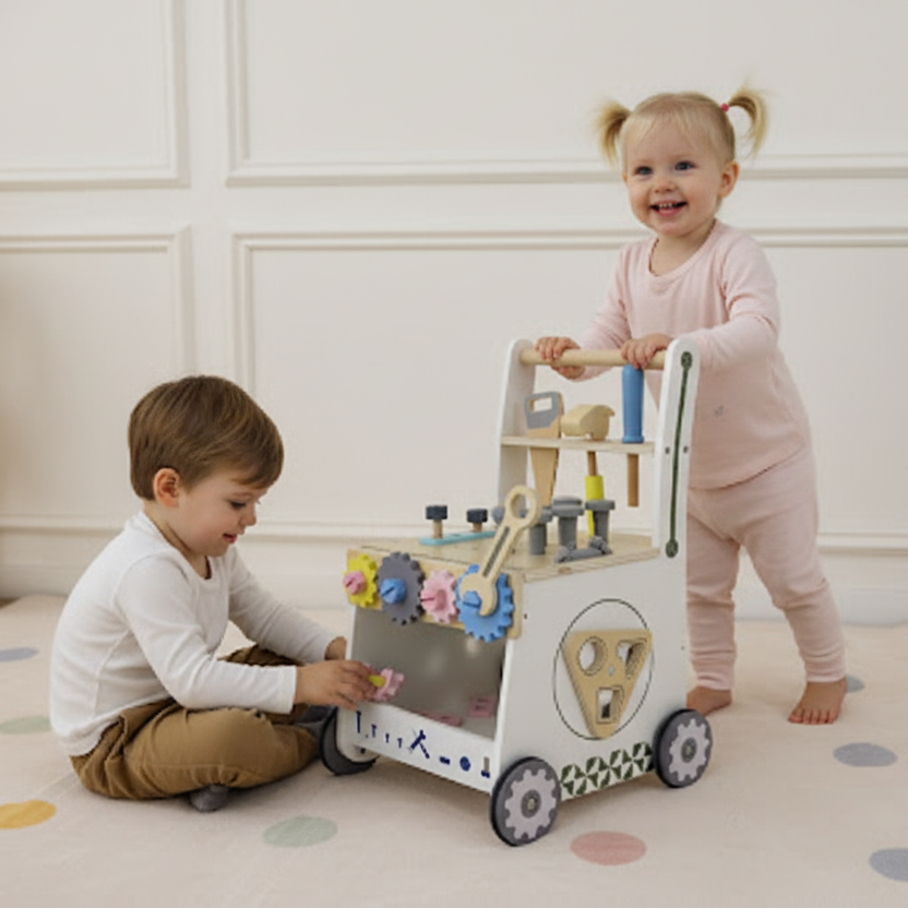 Wooden Tool Walker – Multi-Activity Learning Wagon for Toddlers