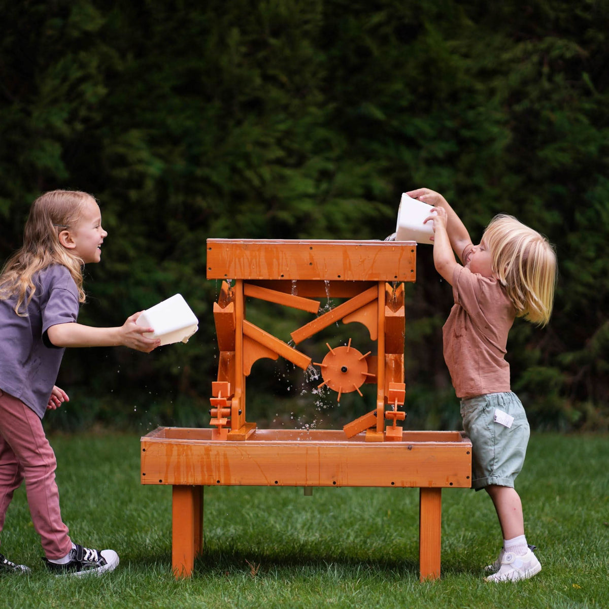 Wooden Water Table for Toddlers | Outdoor Sensory Play Table with 2 Buckets