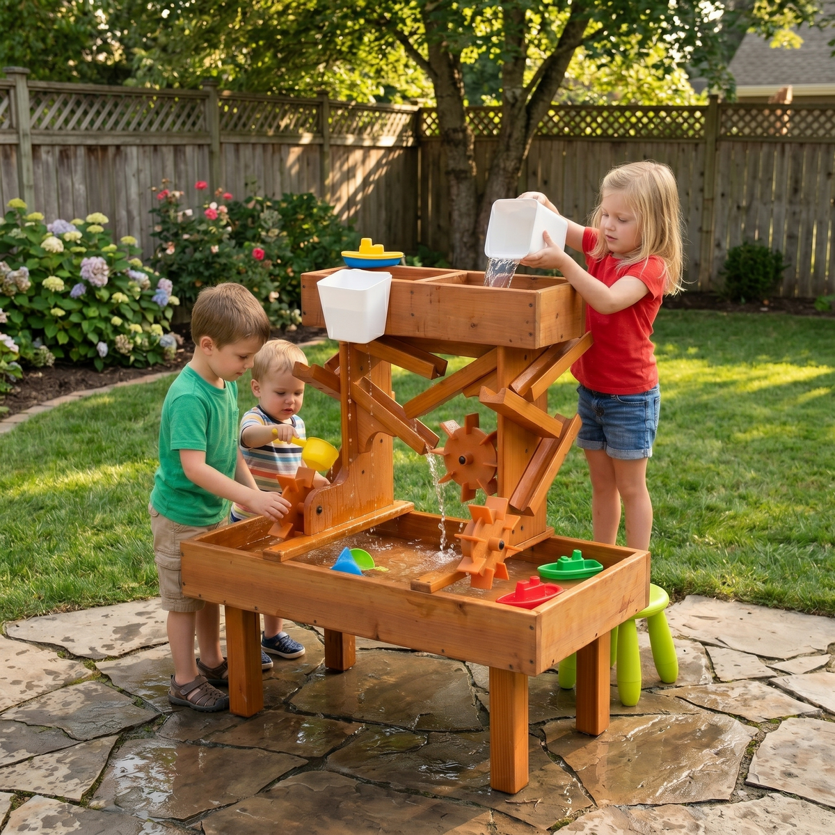 Wooden Water Table for Toddlers | Outdoor Sensory Play Table with 2 Buckets