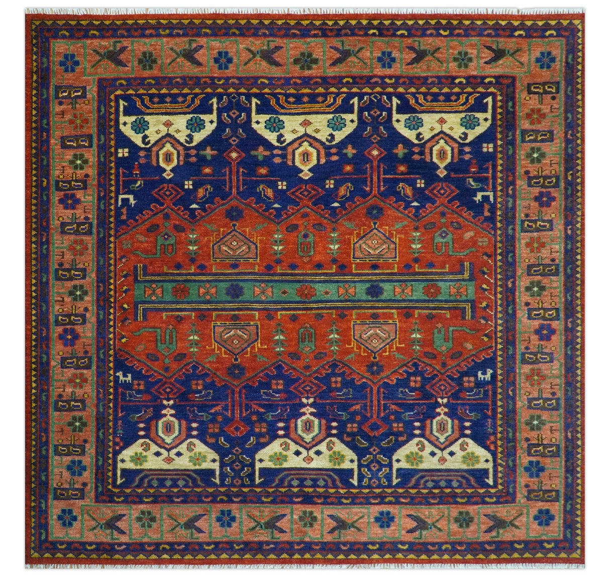 Wool Traditional Antique Style Wool Red and Blue Area Rug