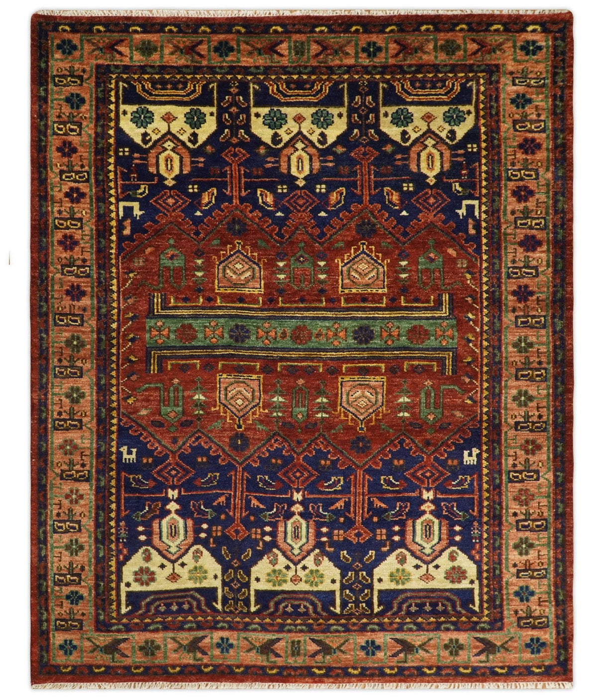 Wool Traditional Antique Style Wool Red and Blue Area Rug